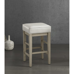 Transitional White Faux Leather Seat 24-inch Counter Height Stools Set of 2, White Finish Solid Wood Frame