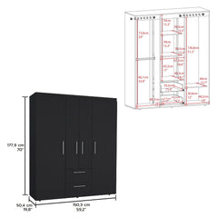 Planet Wardrobe, Multi-Section Storage with Hanging Rods, Shelves, and 2 Drawers Black
