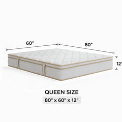 Queen Size Mattress 12 Inch Hybrid Mattress in a Box with Individually Pocketed Springs Medium Firm Coil and Cooling Gel Memory Foam for Pressure Relief, Motion Isolation for Back and Side Sleepers