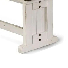 Helen Side Dining Bench, Plank Seat, Off White and Brown Wood 48 Inch