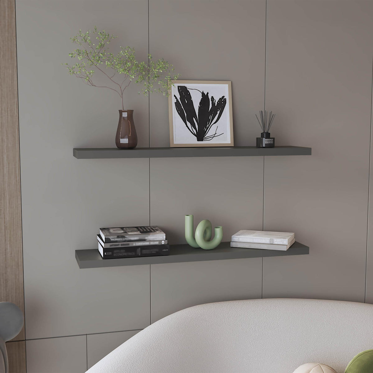 Hercules 47" Wide Floating Shelves Set of 2, Shelves for Wall Decor for Bedroom, Bathroom Storage Shelves, Book Shelves for Living Room Matt Gray