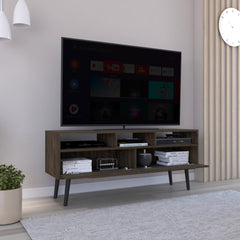 Tv Stand for TV´s up 52" Bull, Three Open Shelves, Two Flexible Drawers, Dark Walnut Finish