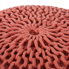 Poseidon Knitted Cotton Round Pouf, Coral