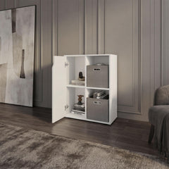 Astyanax 30" H Bookcase and Storage Cabinet with One Door and 2 Open Display Shelves, Compact Storage Cabinet