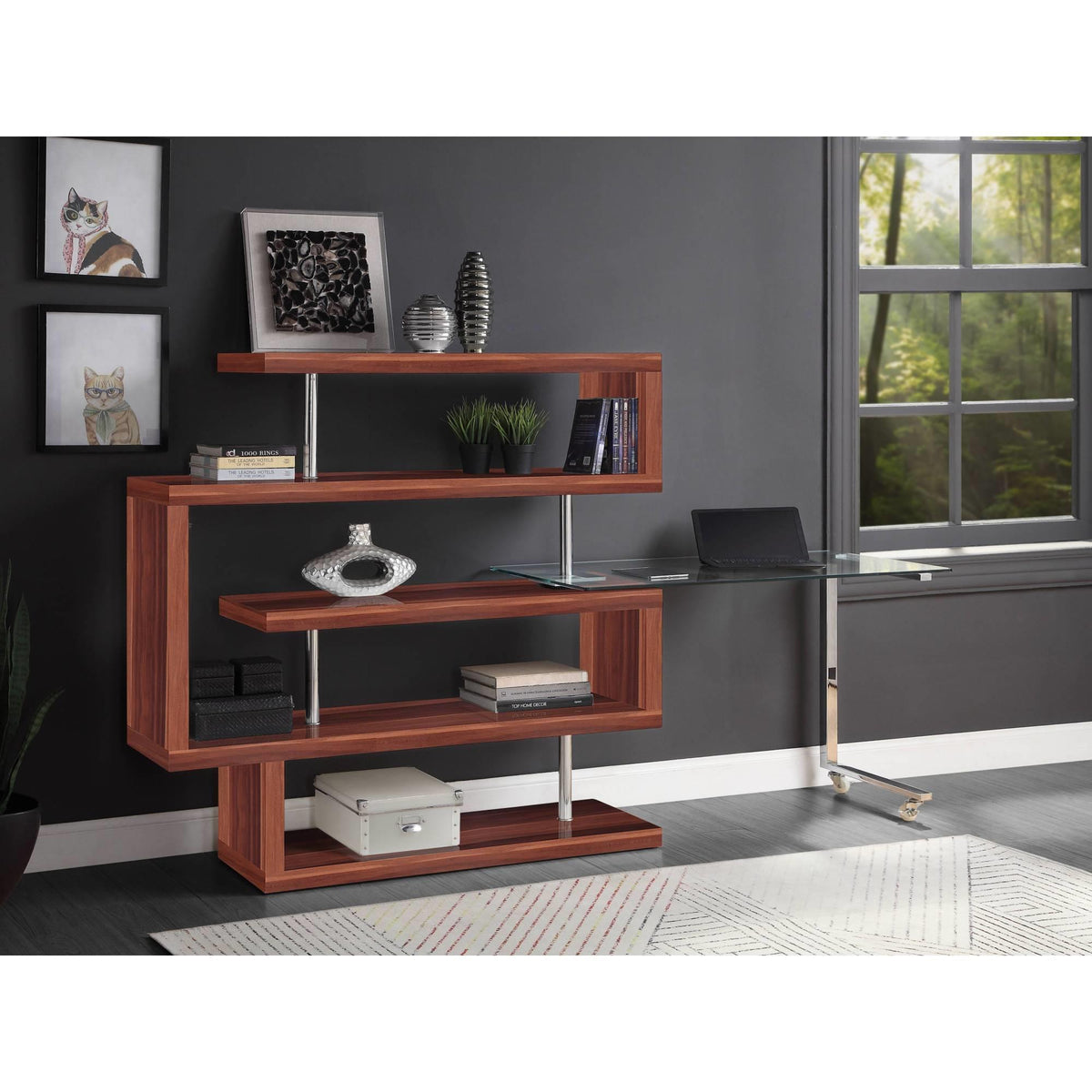 Aphrodite II Clear Glass, Chrome High Gloss Finish Writing Desk with Shelf