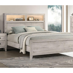 Agamemnon Bedroom 1pc Full Size Bed w Headboard Shelves and Light White Wash Contemporary Furniture
