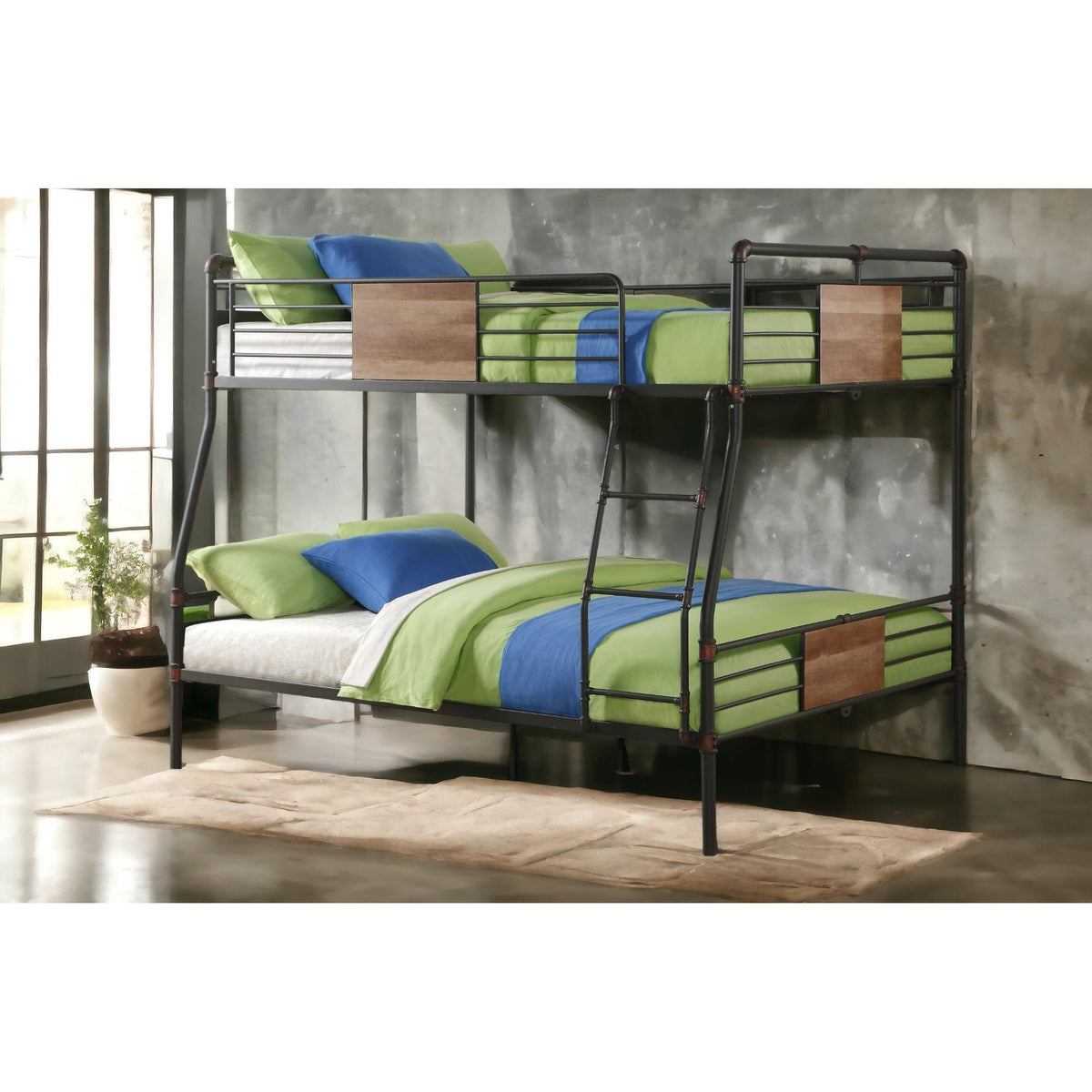Agamemnon Sandy Black & Dark Bronze Hand-Brushed Finish Full XL/Queen Bunk Bed