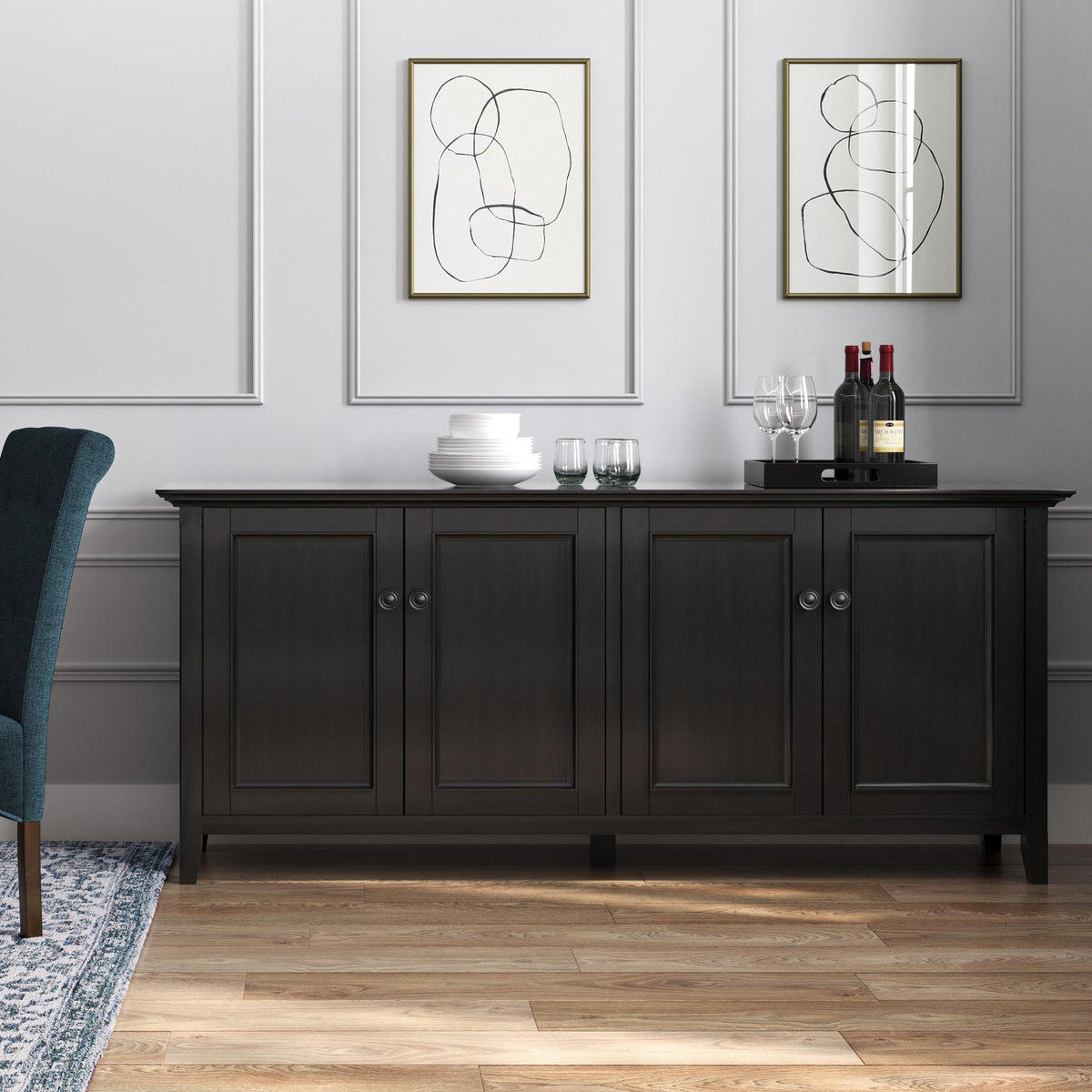 Atlas 66 inch Wide Solid Wood Transitional 4 Door Storage Cabinet in Hickory Brown