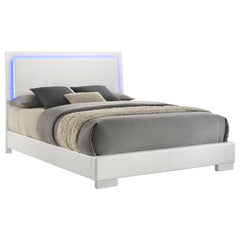 Achilles & Bolton White High Gloss Wood Queen LED Panel Bed