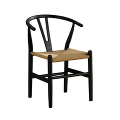 Mid-Century Modern Set of 2pc Side Chairs Rubberwood Black Curved Backrest Dining Room Furniture