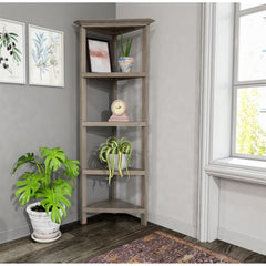 4-Shelf Tall Wood Corner Bookcase with Open Bookshelves, Washed Gray, 1PC