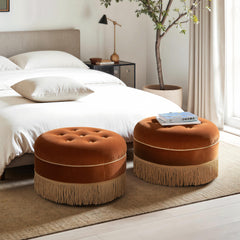 Planet 24" Round Upholstered Accent Ottoman Burnt Orange Performance Velvet
