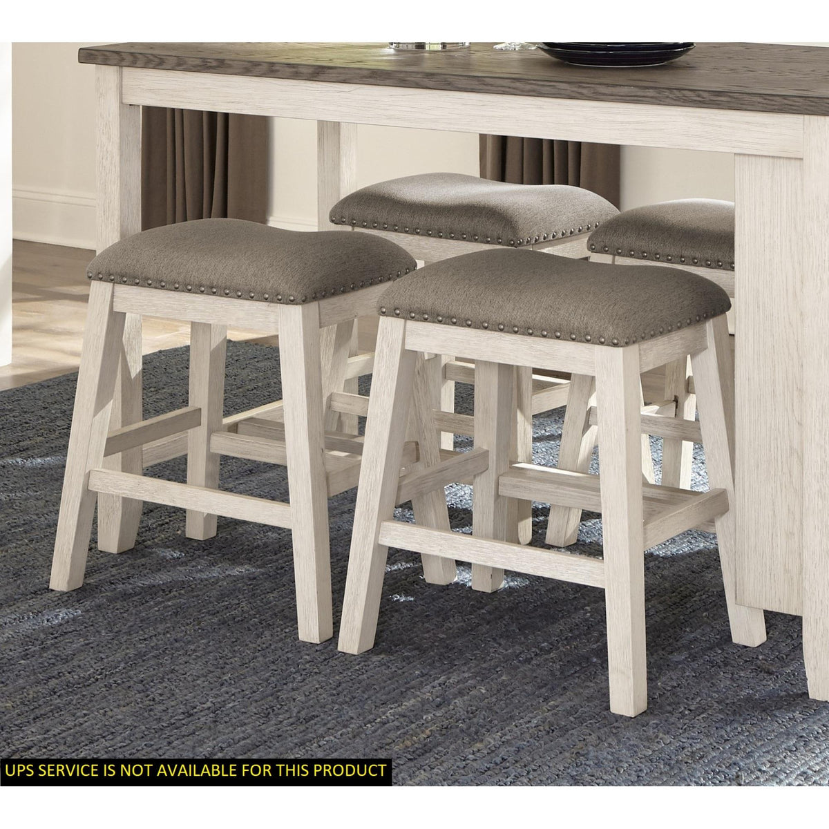 Antique White Finish Set of 2 Counter Height Barstool Brown Textured Fabric Upholstered Nailhead Trim Casual Dining Furniture