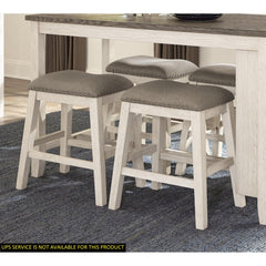 Antique White Finish Set of 2 Counter Height Barstool Brown Textured Fabric Upholstered Nailhead Trim Casual Dining Furniture