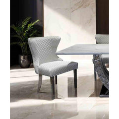 Glam Style 2pc Side Chair Silver Square Legs Diamond Pattern Nailhead Trim White Finish Dining Room