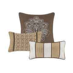 6 Piece Jacquard Quilt Set with Throw Pillows Brown/Gold Full/Queen