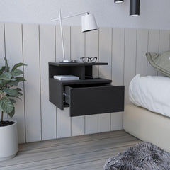 Cosmos Floating Nightstand , End Table, Side Table Drawer, Open Top Shelves -Black