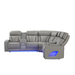 Hephaestus Modern Style power recliner sectional with Bluetooth speaker and LED made with wood & metal, Massage Function Included -Gray