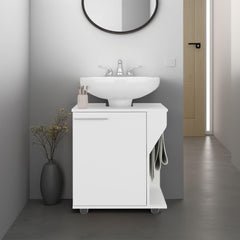 Oasis Under Sink Cabinet, Double Door Storage with Open Back for Pipes, Wide Unit, Freestanding Cabinet, White