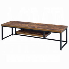 Industrial Style TV Stand Black Metal Frame Living Room Furniture 1pc Wooden Top Weathered Oak Finish Shelf
