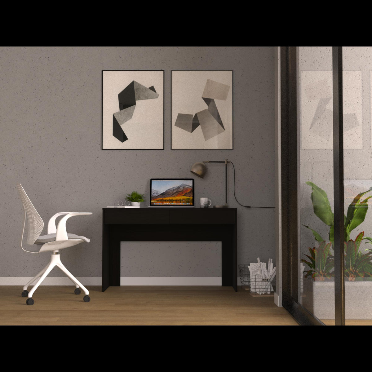 Computer Desk with Two Drawers Writing, Black