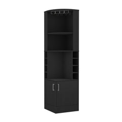 Asteroid Bar Cabinet, Double Door Cabinet, Glass Rack, Eight Built-in Wine Rack, Black