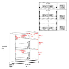 Crown 3-Door Shoe Rack with Interior Shelves And Side Shelves, One Drawer Storage Cabinet for Shoes and Accessories