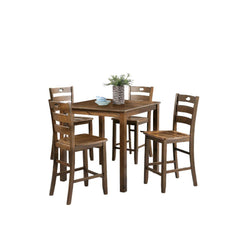 Fable Finish Transitional Style 5pc Dining Table Set 1x Counter HT. Table 4x Chair Square Shape Table Slat Back Chair Dining Room