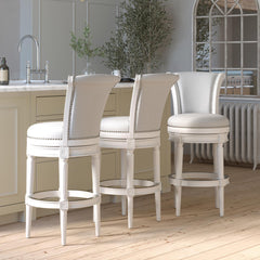 Story Wood Bar-Height Swivel Barstool with High-Back, 1PC