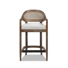 Ares Mid-Century Modern 26" Cane Back Counter Stool, Two-Tone Neutral Gray Polyester Wool Blend