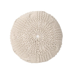 Poseidon Knitted Cotton Round Pouf, Beige