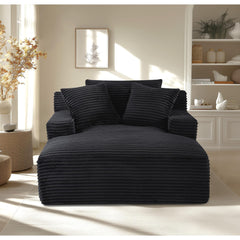 Planet Oversized Chaise Lounge Chair in Soft Corduroy, Modern Comfy Couch with Full Foam Cushioning, Cozy Sleeper Sofabed for Living Room, Bedroom, No Assembly Required, Black