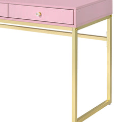 Aura Pink & Gold Finish Vanity Desk W/Mirror & Jewelry Tray