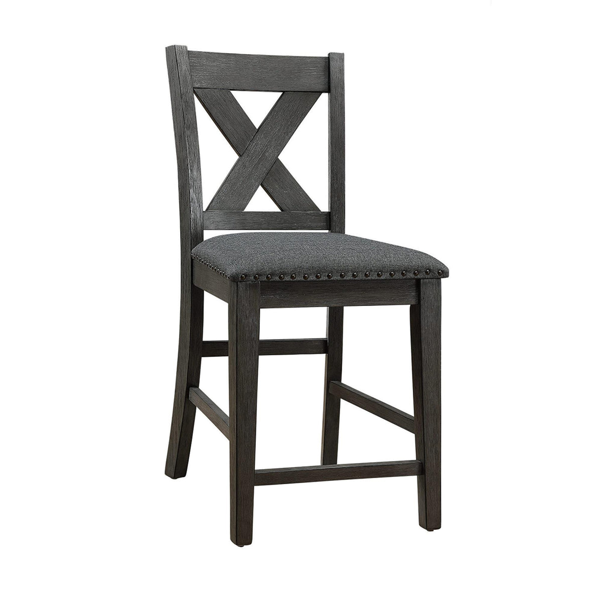 Modern Contemporary Dining Room Furniture Chairs Set of 2 Counter Height Chairs Gray Finish Wooden High Chair X Back Design Cushion Seat