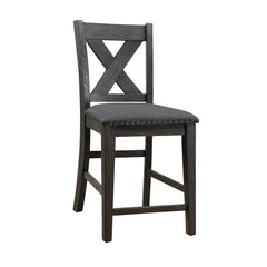 Modern Contemporary Dining Room Furniture Chairs Set of 2 Counter Height Chairs Gray Finish Wooden High Chair X Back Design Cushion Seat