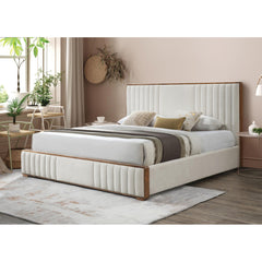 Gallery Beige Chenille & Walnut Finish Queen Bed