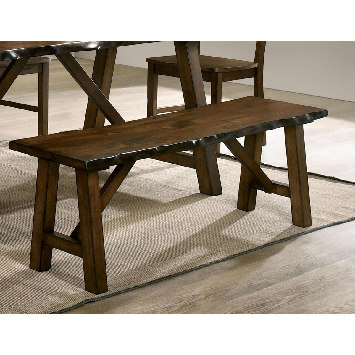 Rustic Walnut Finish 1pc Bench Only Live Edge Design Distressed Wood Seat Dining Room Furniture Solid wood Bench