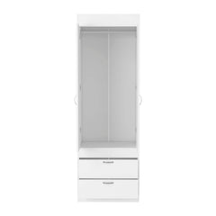 Armoire 70H", Double Door Cabinet, Two Drawers, Metal Handles, Rod, White