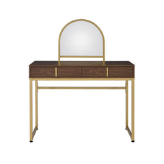 Aura Walnut & Gold Finish Vanity Desk W/Mirror & Jewelry Tray