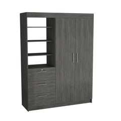 Astyanax 3 Drawers Armoire, Double Door, 3-Tier Shelf Smokey Oak