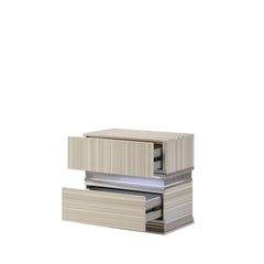 Earth Modern Style 2 Drawer Nightstand made with wood and LED in Gray with clean linear detailing