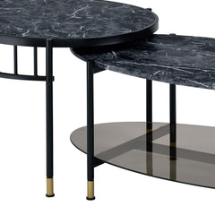 Waltz Engineered Stone Top & Black Finish Nesting Table