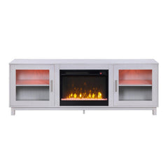 Zeus 70 Inch TV Console LED Fireplace Heater, Glass Door, White, Silver