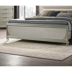 Contemporary Glam Silver Fabric Upholstered Queen Size Bed w LED Embossed Panel 1pc Bedframe Bedroom Furniture