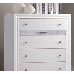 Contemporary Style 1pc Chest  Hidden Jewelry Drawer English Dovetail Drawers Silver Knobs White Finish Bedroom Furniture