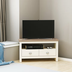 Entertainment Center TV Console Table, Corner TV Stand Up To 50" with Drawers and Open Storage Compartmen, White