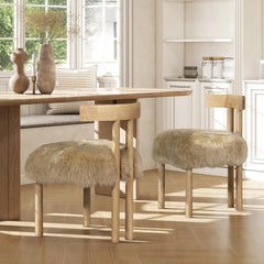 Pinnacle 19.5" Genuine Sheepskin Fur Split Back Dining Chair Natural Blonde Genuine Fur