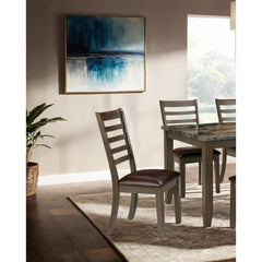 Agamemnon Classic Brown 7pc Dining Set Faux Marble Top Dining Table 6xSide Chairs Leatherette Seats Dining Room Furniture