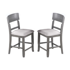 Gray Color High Chairs Modern Ladder Back design Set of 2pc Counter HT. Dining Chairs Fabric Cushion Seat Wooden Dining Room