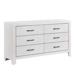 Record 59 Inch Wide Dresser, 6 Drawers with Black Nickel Handles, White Finish